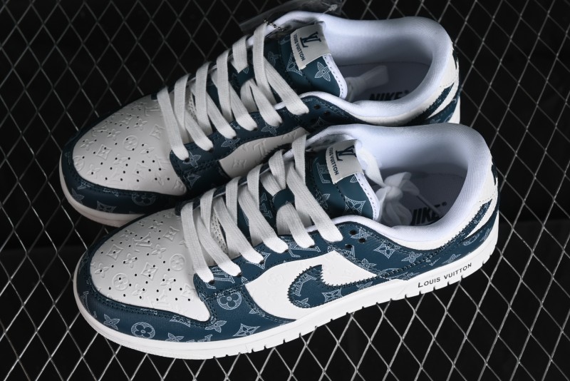 Nike SB Dunk Low LV Collaboration - Dark Blue Print Anniversary High-End Custom Low-Top Casual Sneakers - DQ1098-363