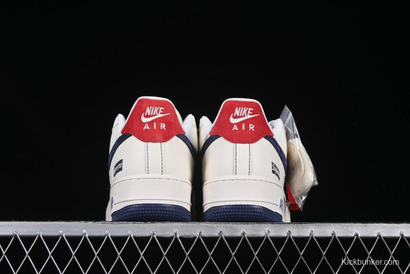 Nike Air Force 1 '07 Low Supreme Collaboration Sneakers with Red Tab and Blue Swoosh - BB7518-021