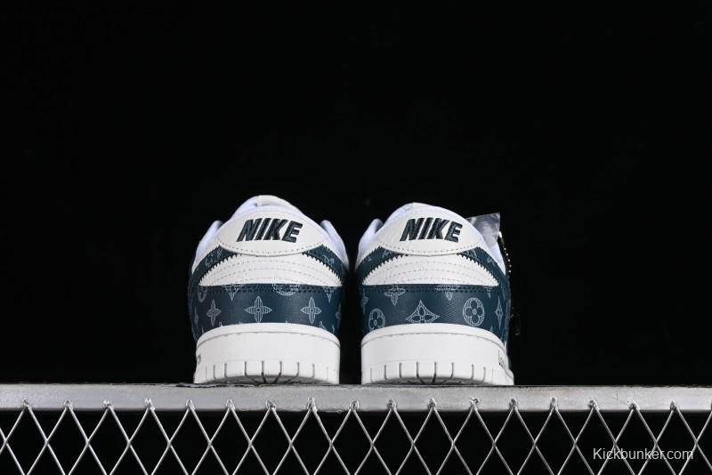 Nike SB Dunk Low LV Collaboration - Dark Blue Print Anniversary High-End Custom Low-Top Casual Sneakers - DQ1098-363