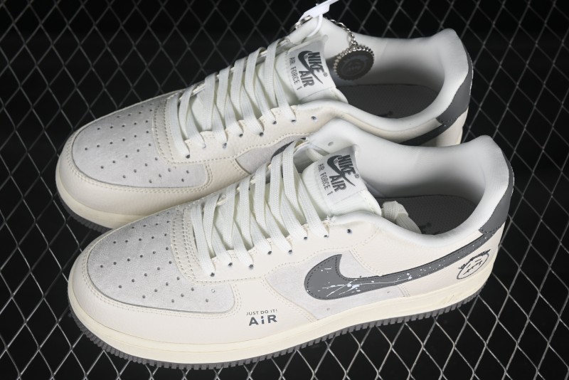 Nike Air Force 1 '07 Low Casual Sneakers in Light Grey with Custom Hardware - DF0188-036