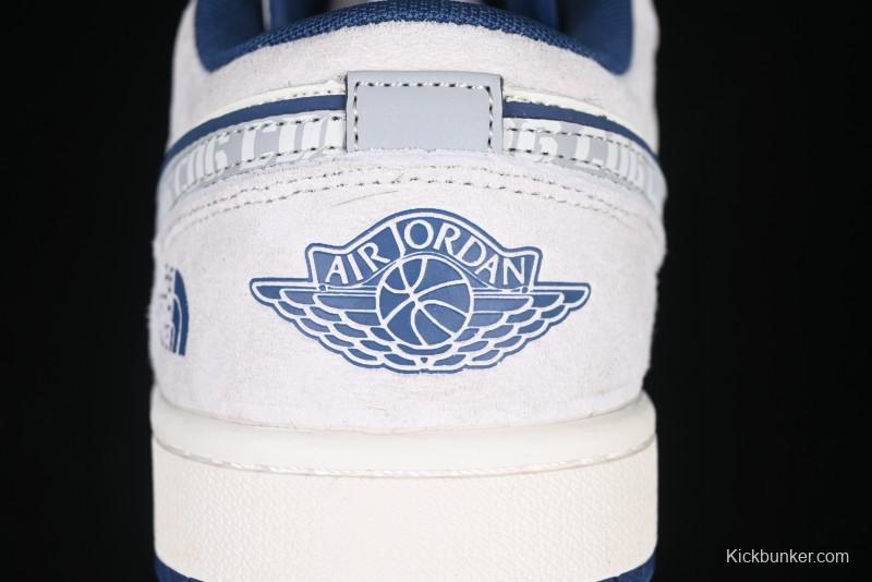 Nike Air Jordan 1 Low AJ1 The North Face Collaboration - Grey Pigskin Blue Sole Retro Basketball Shoes DM9188-011