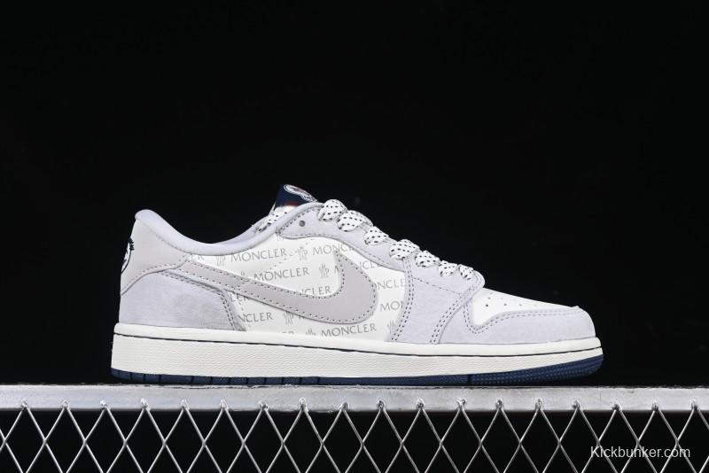 Nike Travis Scott x Fragment Design x Air Jordan 1 Low OG SP AJ1 Moncler Collaboration White Grey Low Top Casual Sneakers - AG3702-806