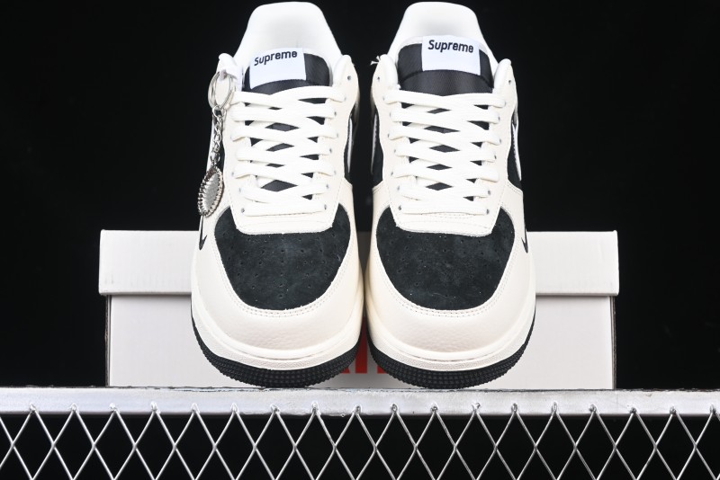 Nike Air Force 1 '07 Low Supreme Collaboration - Beige Black Double Swoosh Casual Sneakers - DF0188-019