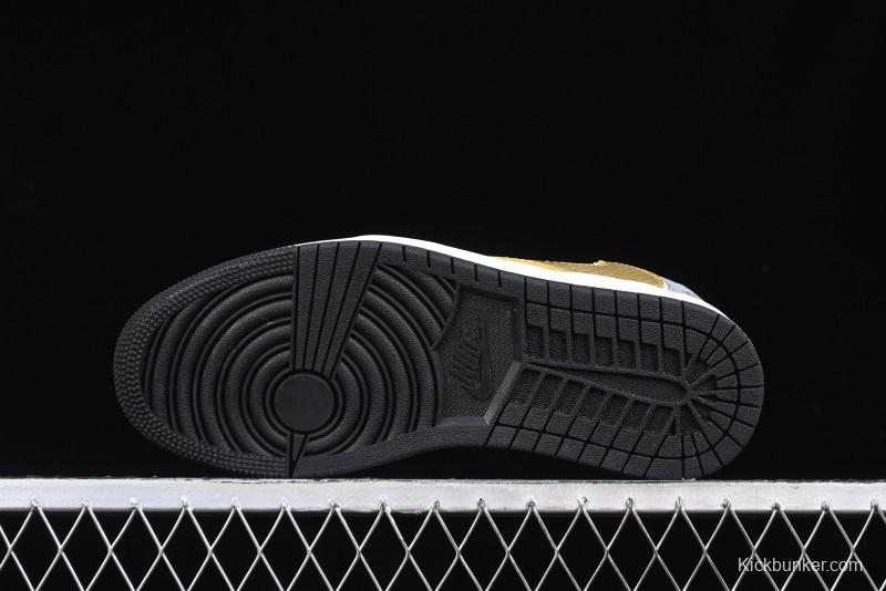 Nike Travis Scott x Fragment Design x Air Jordan 1 Low OG SP AJ1 Snake Year Limited Gold Snake Low-top Casual Sneakers - XZ2025-288