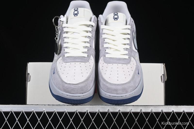 Nike Air Force 1 '07 Low Stussy Collaboration Grey Blue Pig Bear AF1 Low Top Casual Sneakers - DF0188-017