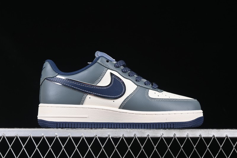 Nike Air Force 1 '07 Low Supreme Casual Sneakers in Grey Blue with Red Swoosh - XZ6188-382