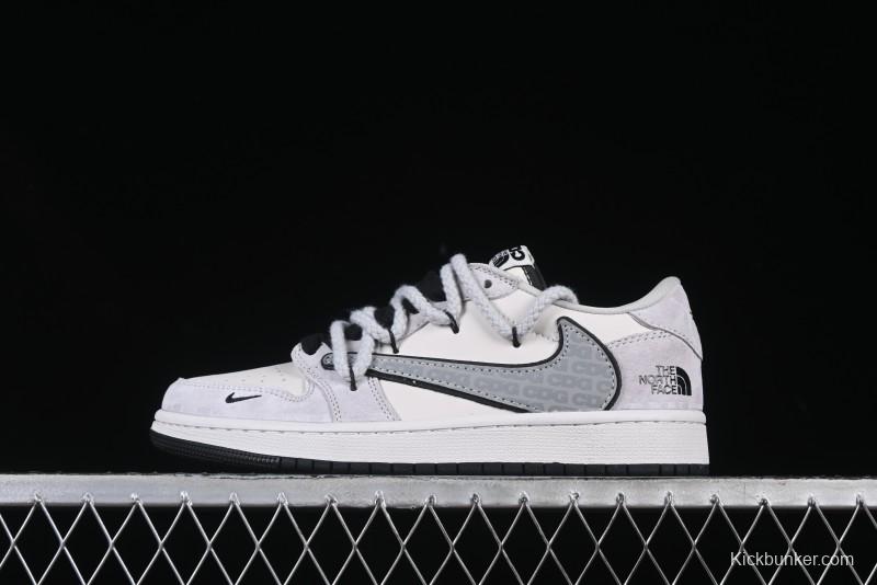 Nike Travis Scott x Fragment Design x Air Jordan 1 Low OG SP AJ1 Snake Year Limited Two-Tone Beige Black Hook Low-Top Culture Casual Sneakers - XX3318-516