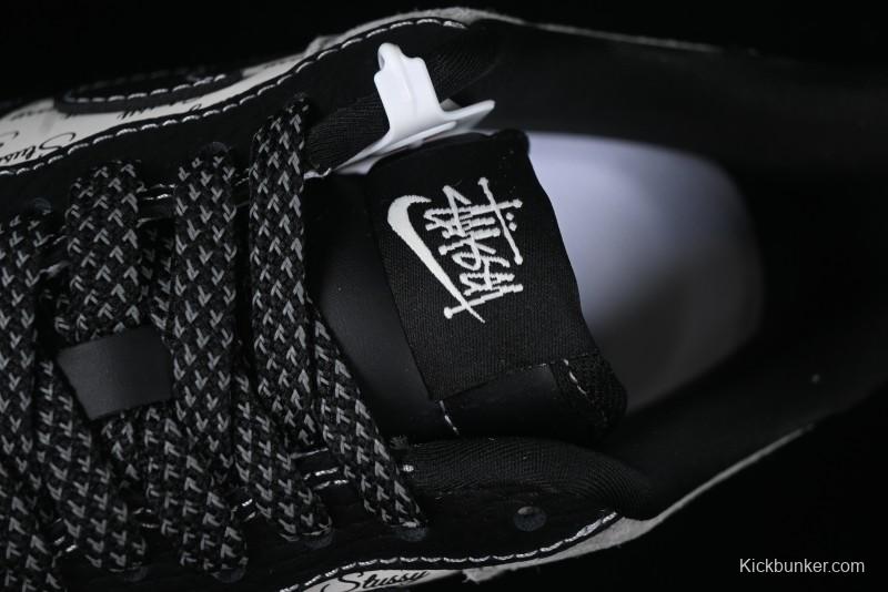 Nike Air Force 1 '07 Low Stussy Collaboration Black Leather Low-Top Casual Sneakers - CH6336-518