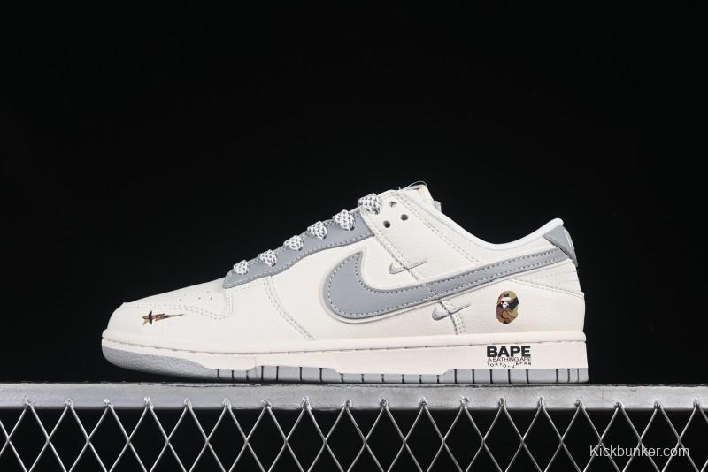 Nike SB Dunk Low Bape Collaboration Light Gray Anniversary Custom Low-Top Casual Sneakers - XS6089-508