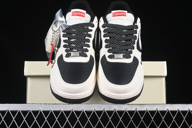 Nike Air Force 1 '07 Low Supreme Collaboration Beige Black Spliced Casual Sneakers with Strap - HH7518-056