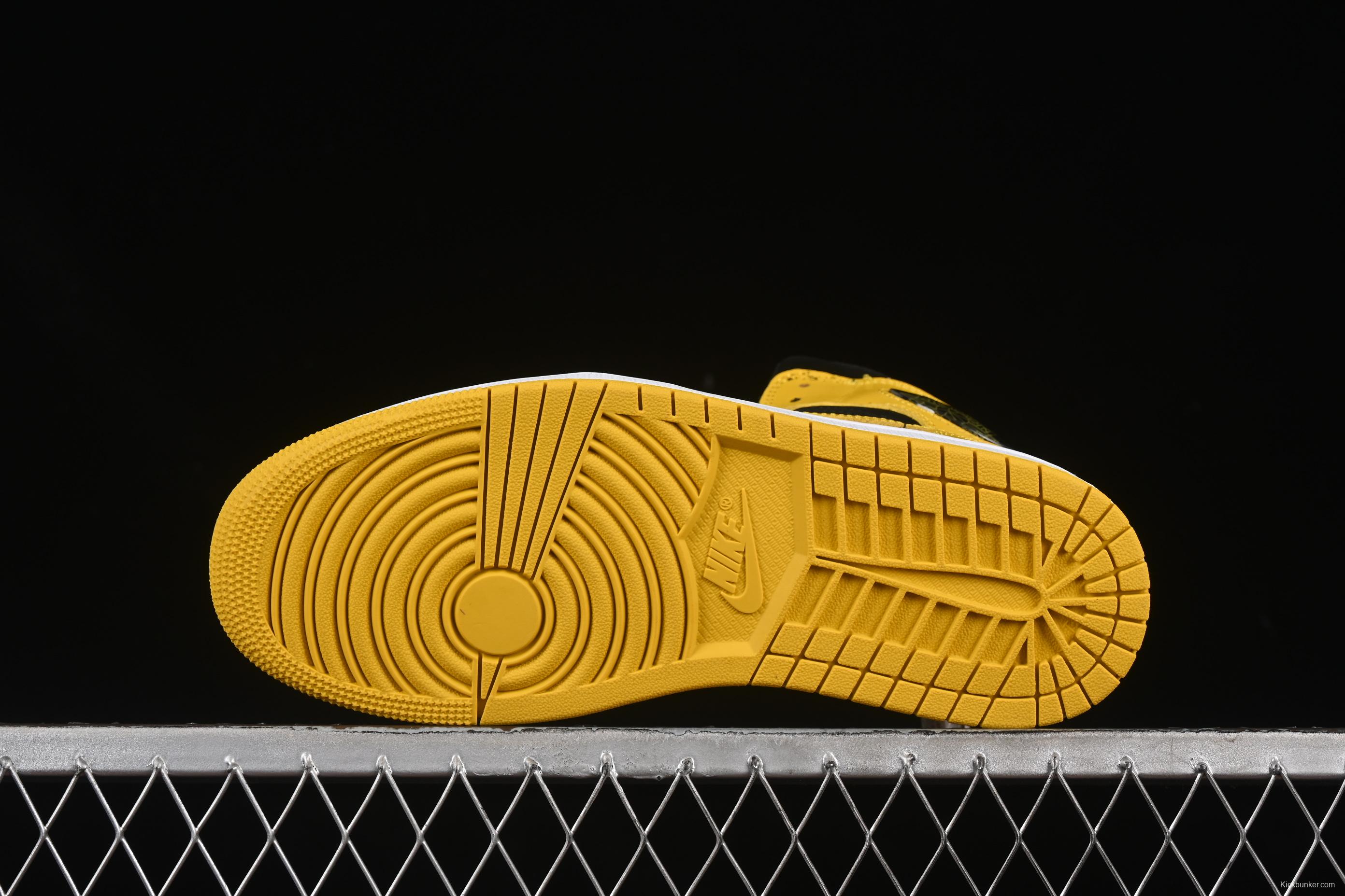 Nike Air Jordan 1 Mid AJ1 Black Yellow Mid-Top Casual Sneakers - HJ6654-071