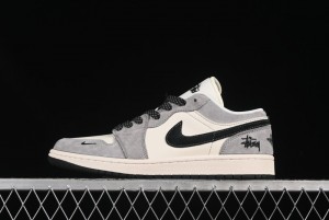 Nike Air Jordan 1 Low Stussy Collaboration Black Swoosh Starry Sky Custom Retro Basketball Shoes - XX3318-508