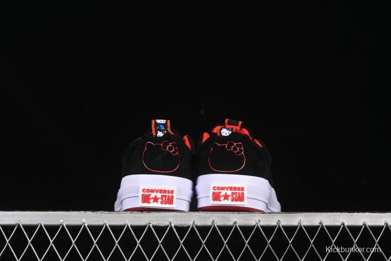 Converse One Star Low Top Casual Sneakers with Hello Kitty Collaboration - Pink Star and Embroidered Bow Design - 163904C