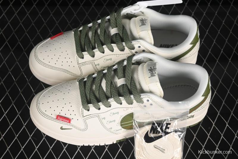 Nike SB Dunk Low Stussy Collaboration Beige Green Anniversary Custom Low-Top Casual Skate Shoes - XS6089-533