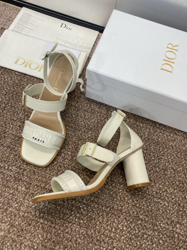 2025 Women Dior White Calfskin Silk Embroidery Sandals KFY00320