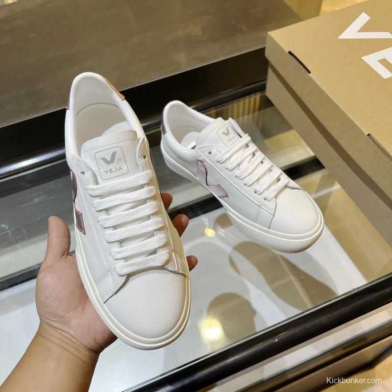 2024 Women VEJA White Rose Gold Leather Sneakers