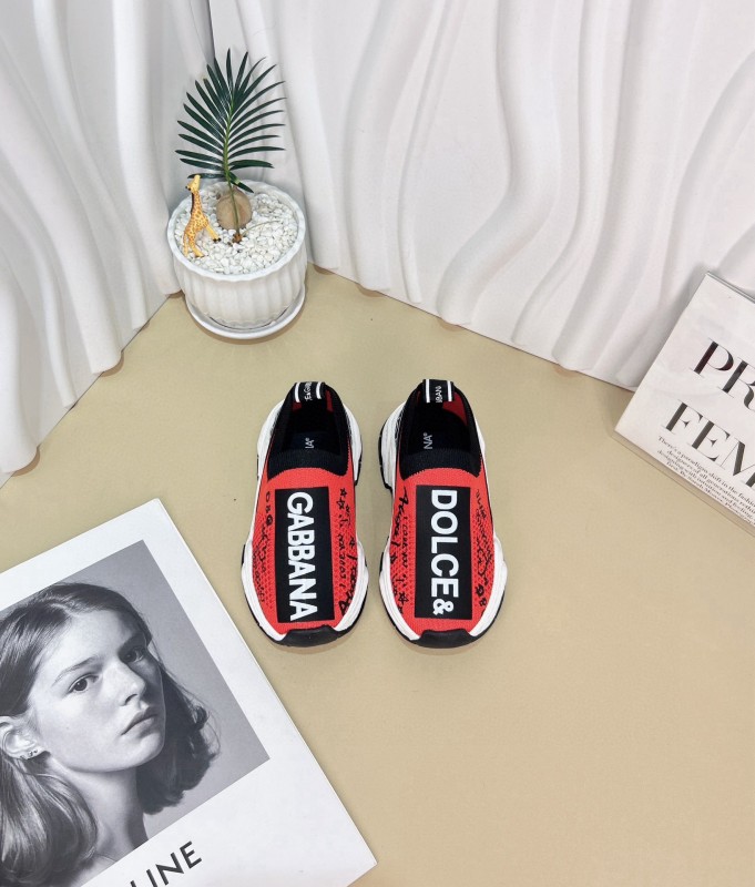 2024 Kids Dolce & Gabbana Red Black White Nylon Sneaker