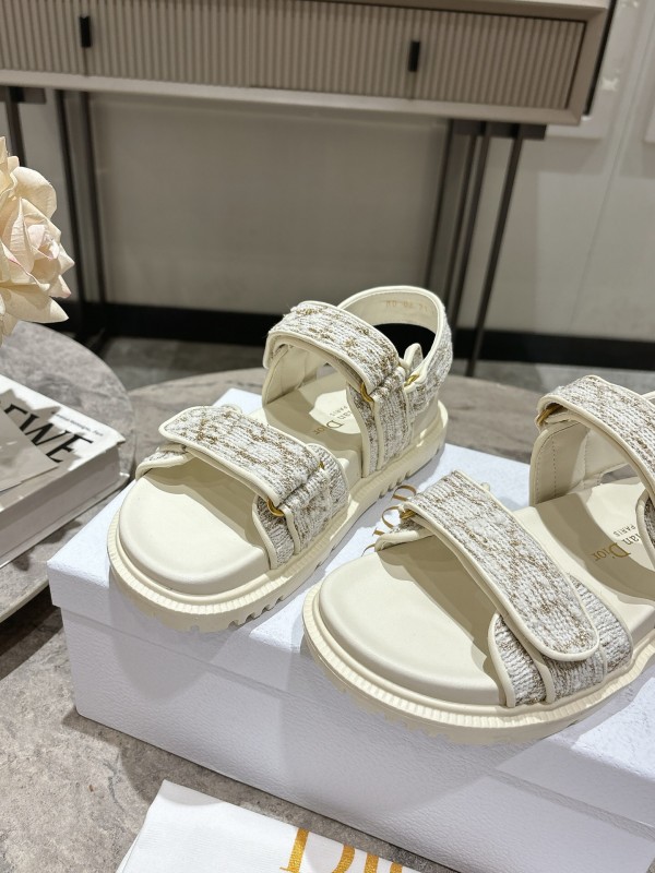 2025 Women Dior White Fabric Leather Sandals KFY00300