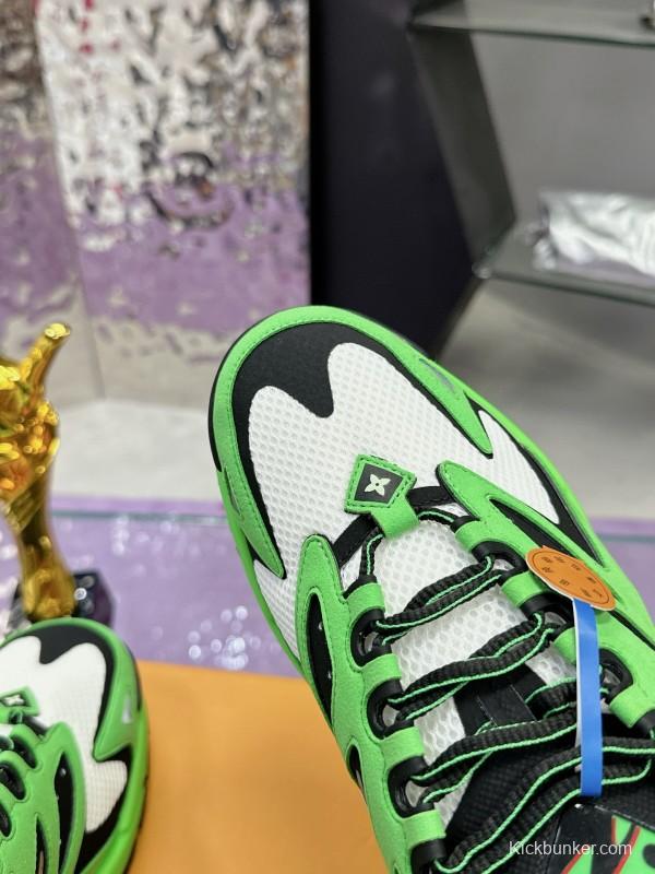 2025 Men Louis Vuitton Green Black White Mesh Leather Sneakers MJ00420