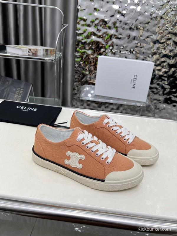 2025 Women Celine Apricot Canvas Sneakers LY00210