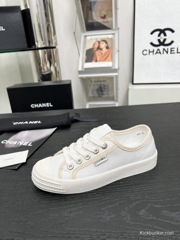 2025 Women Chanel White Canvas Casual Sneakers LY00230