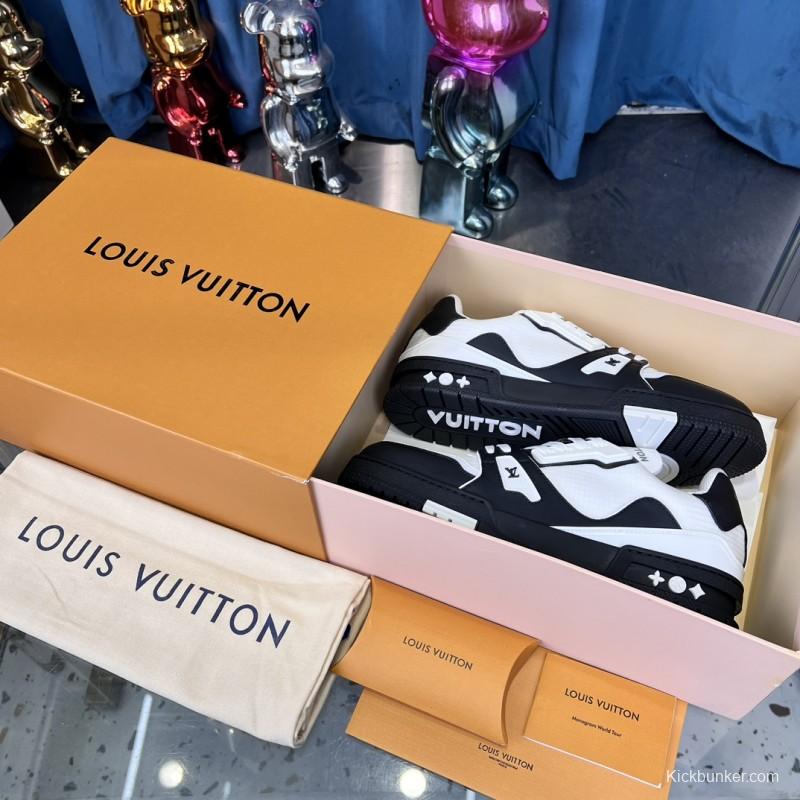 2025 Unisex Louis Vuitton White Black Leather Sneakers