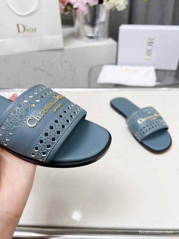 2025 Slippers Dior Blue Leather Slippers