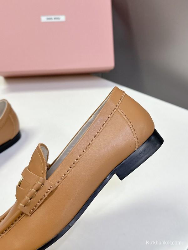 2025 Women Miu Miu Brown Leather Loafers