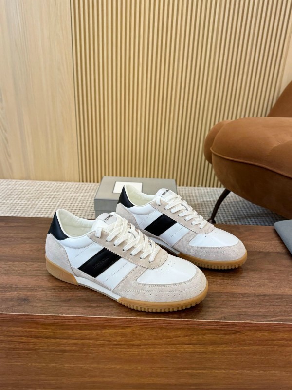 2025 Men TOM FORD White Black Suede Leather Sneakers