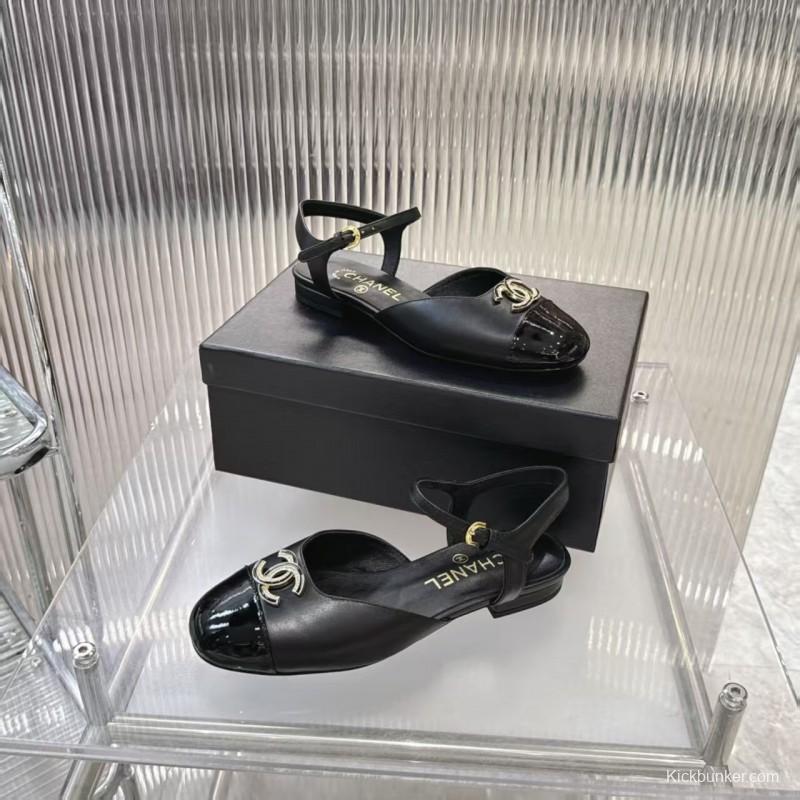 2025 Women Chanel Black Leather Patent Leather Loafers