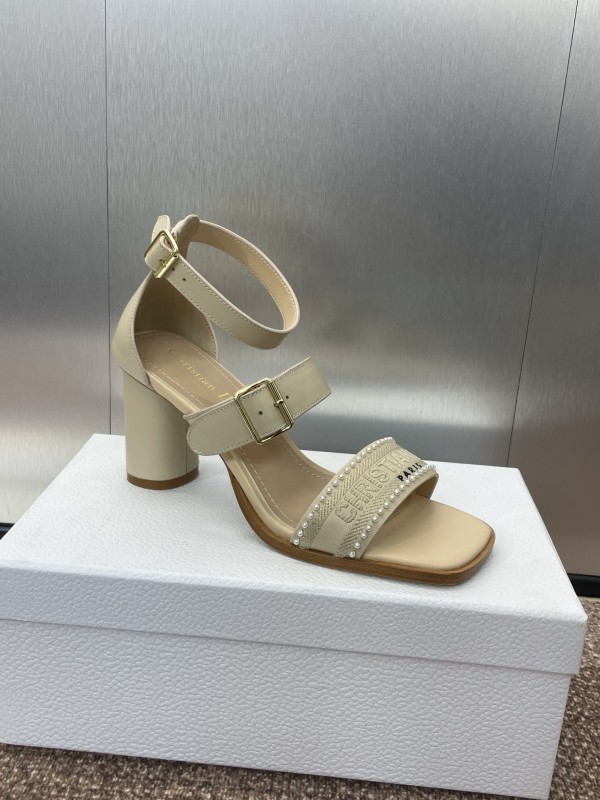 2025 Women Dior Beige Leather Embroidered Sandals
