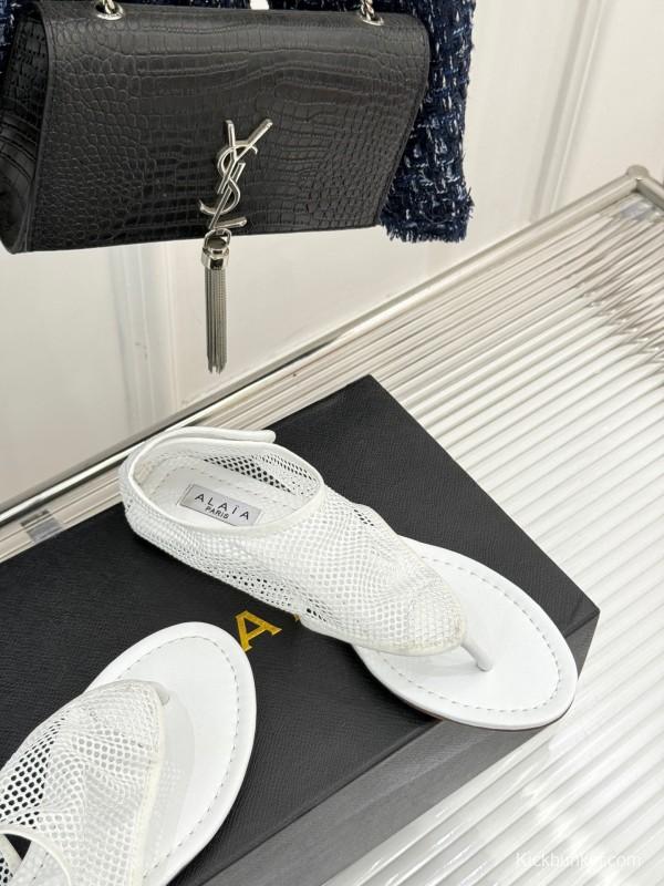 2025 Women ALAIA White Mesh Slippers