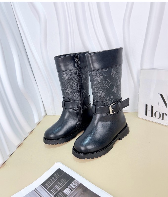 2024 Kids Louis Vuitton Black Brown Leather Boots