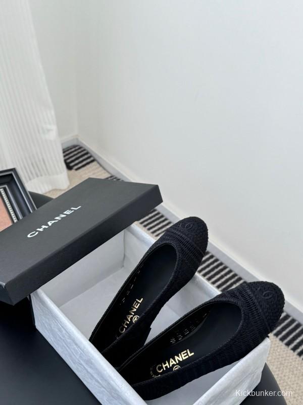 2025 Women Chanel Black Mesh Ballet Flats LY00280