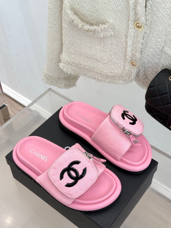 2025 Women Chanel Pink Fabric Slippers KFY00220