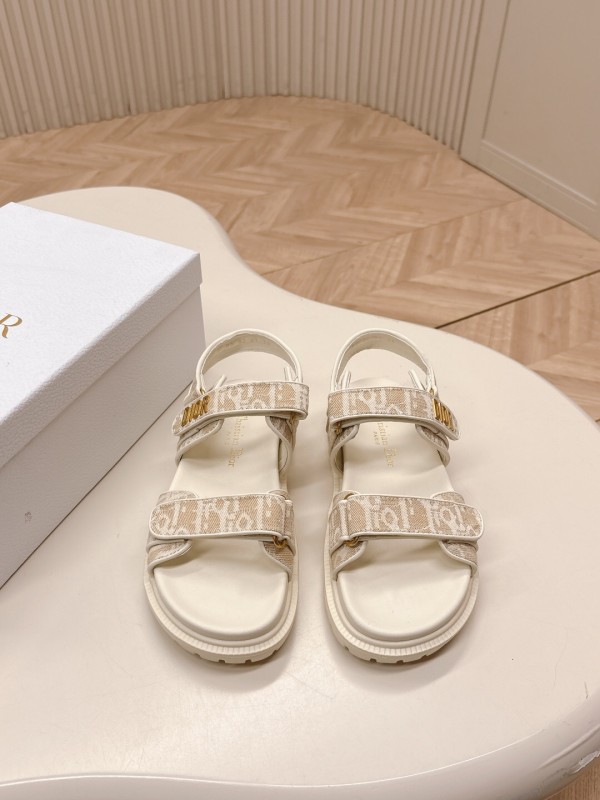 2025 Women Dior Beige Canvas Sandals Magic Tape LY