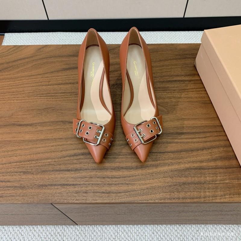 2025 Women Gianvito Rossi Brown Leather Heels KFY00300