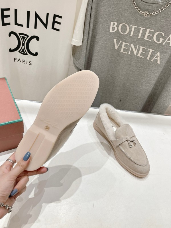 2024 Women LP Beige Suede Loafers Furry Lining MJ00300