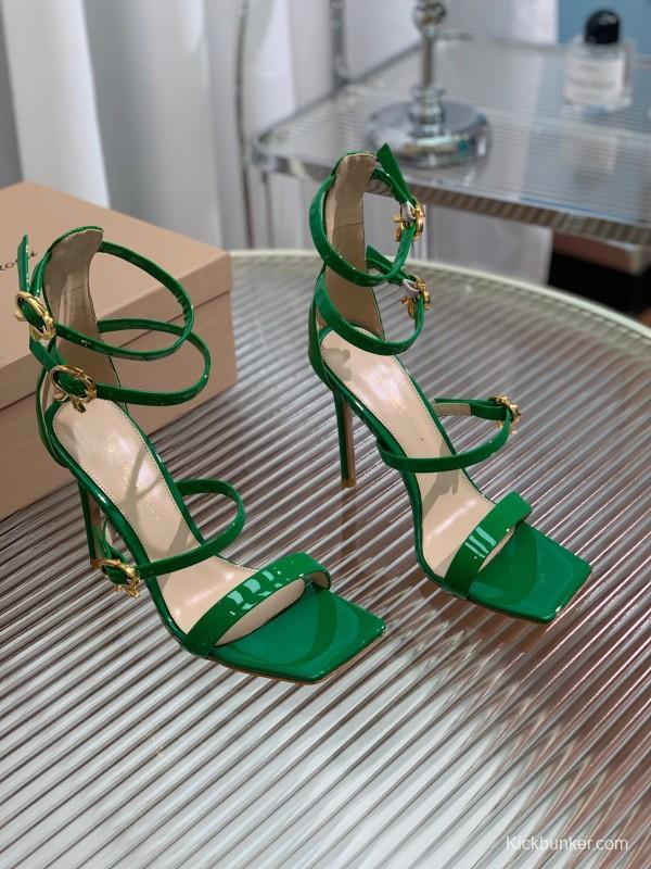 2025 Women Gianvito Rossi Green Leather High Heel Sandals