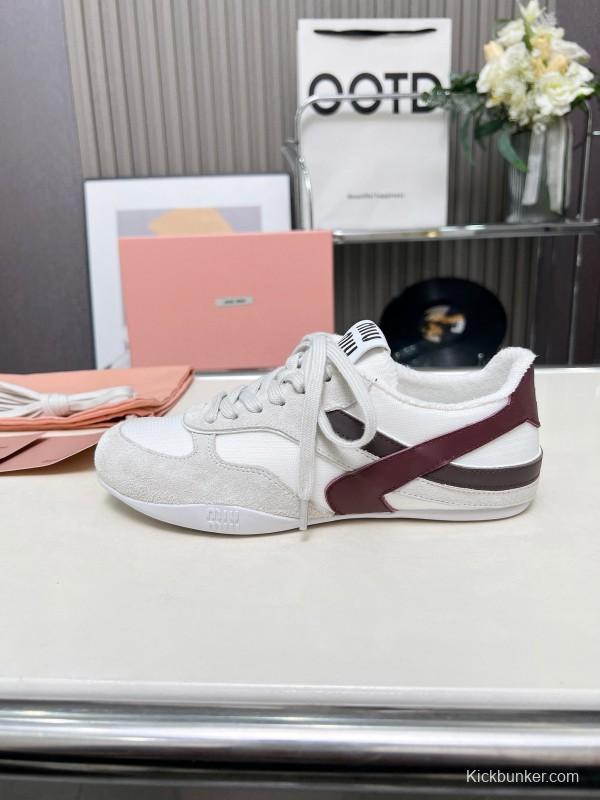 2025 Women Miu Miu White Burgundy Grey Suede Leather Sneakers LY00