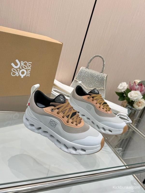2025 Unisex Loewe White Army Green Orange Blue Black Polyester Mesh Running Shoes Collaboration KFY00300