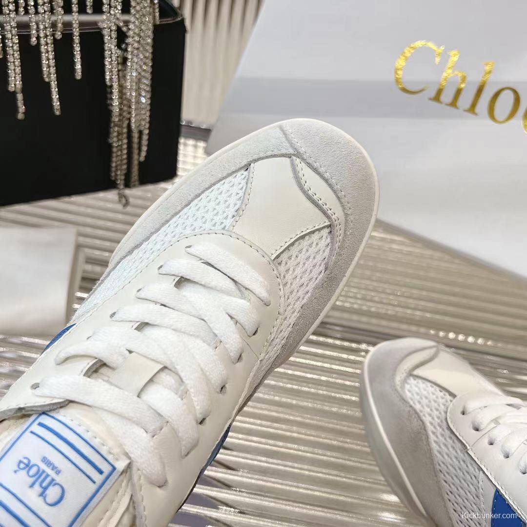 2025 Women Chloé White Blue Mesh Leather Casual Sneakers LY00280