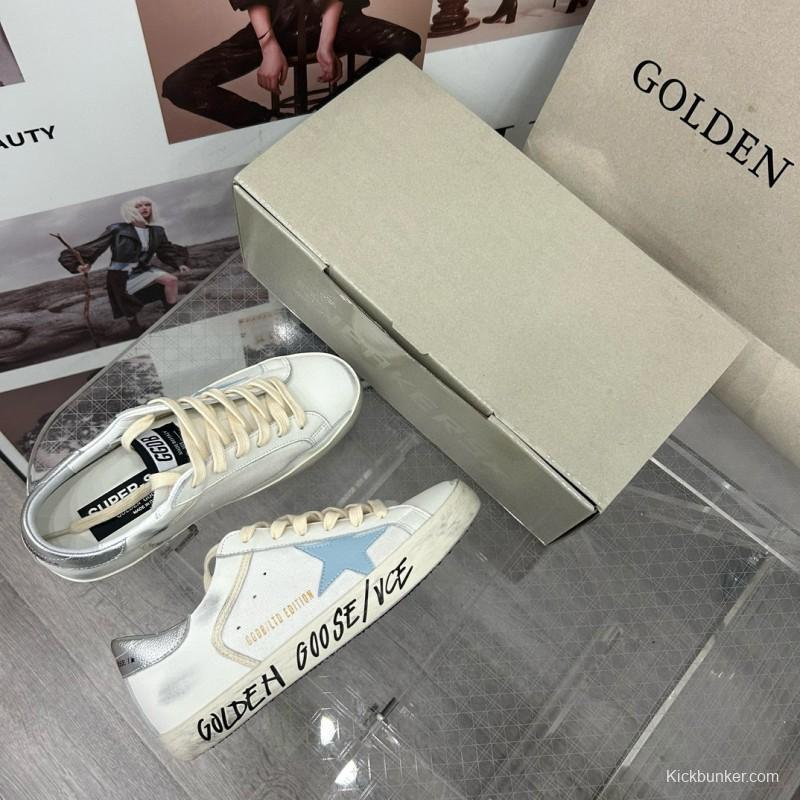2025 Women GGDB White Light Blue Leather Suede Sneakers