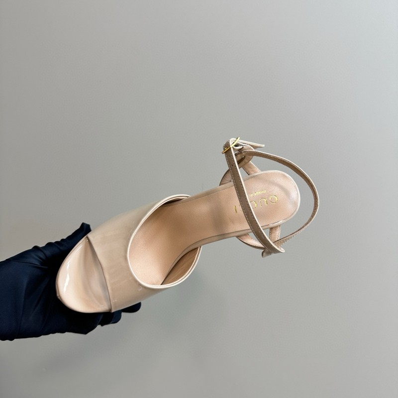 2025 Women Gucci Beige Patent Leather Platform Sandals MJ00340
