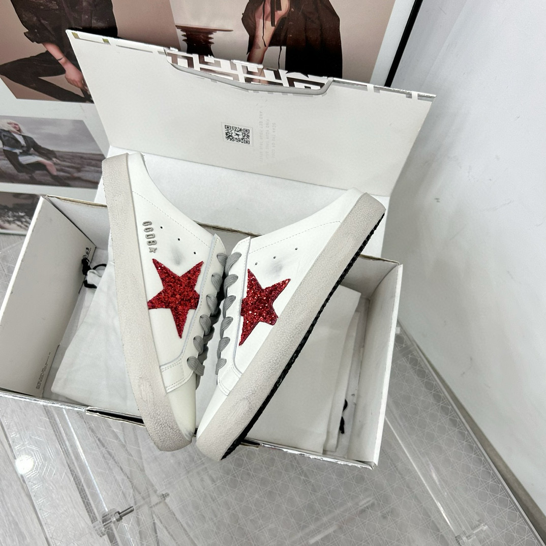 2025 Women GGDB White Red Leather Sneakers