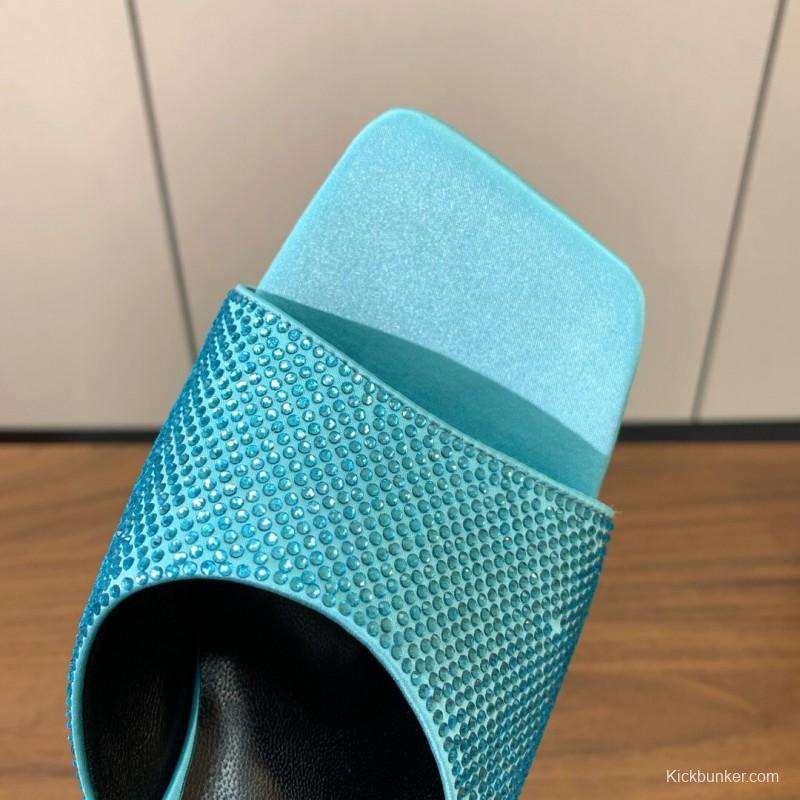 2025 Women VERSACE Blue Leather Slippers