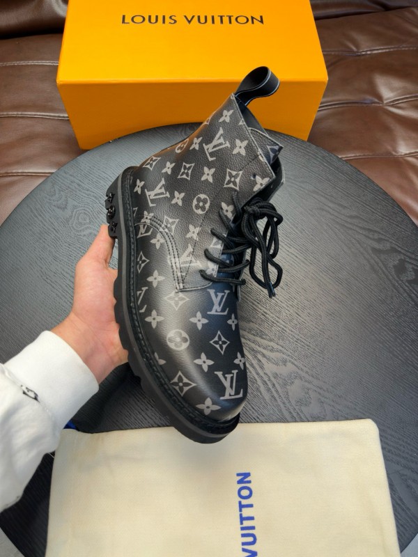 2024 Men Louis Vuitton Black Monogram Leather High Top Boots MJ00440