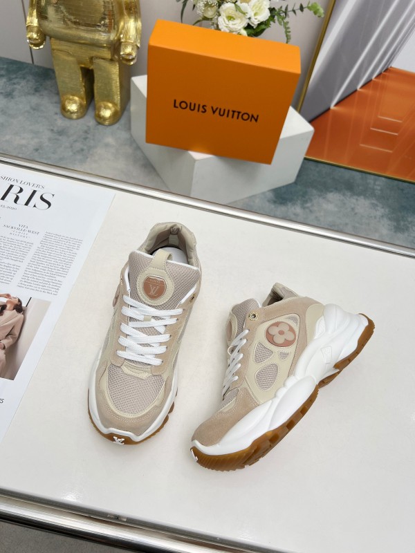 2025 Unisex Louis Vuitton Pink White Black Blue Apricot Leather Tech Fabric Sneakers Monogram Flower LY00340