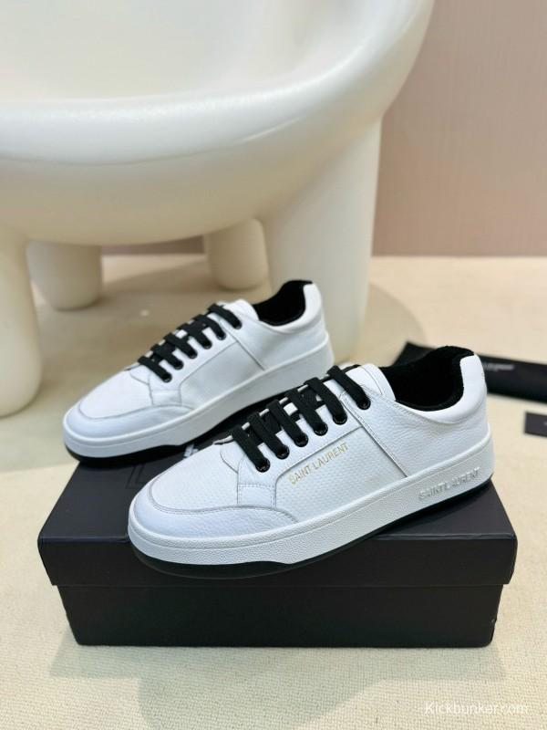 2024 Unisex Yves Saint Laurent White Black Leather Casual Shoes SL61 MJ00350