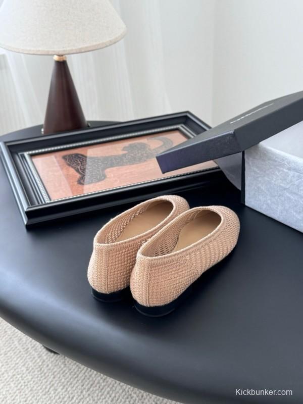 2025 Women Chanel Beige Knit Ballet Flats LY00280